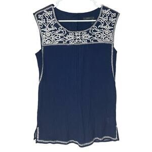THML Embroidered Tank Top Navy Blue White SZ Medium